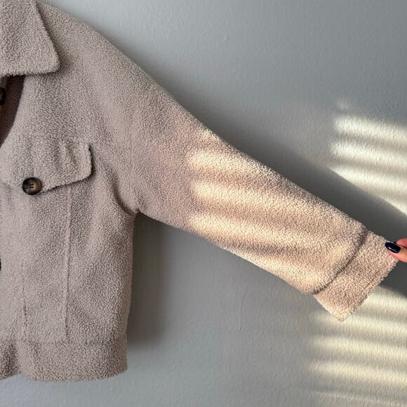 Nasty Gal Womens Tan Sherpa Teddy Jacket Coat Lined Oversized Size Medium Top - Picture 4 of 12